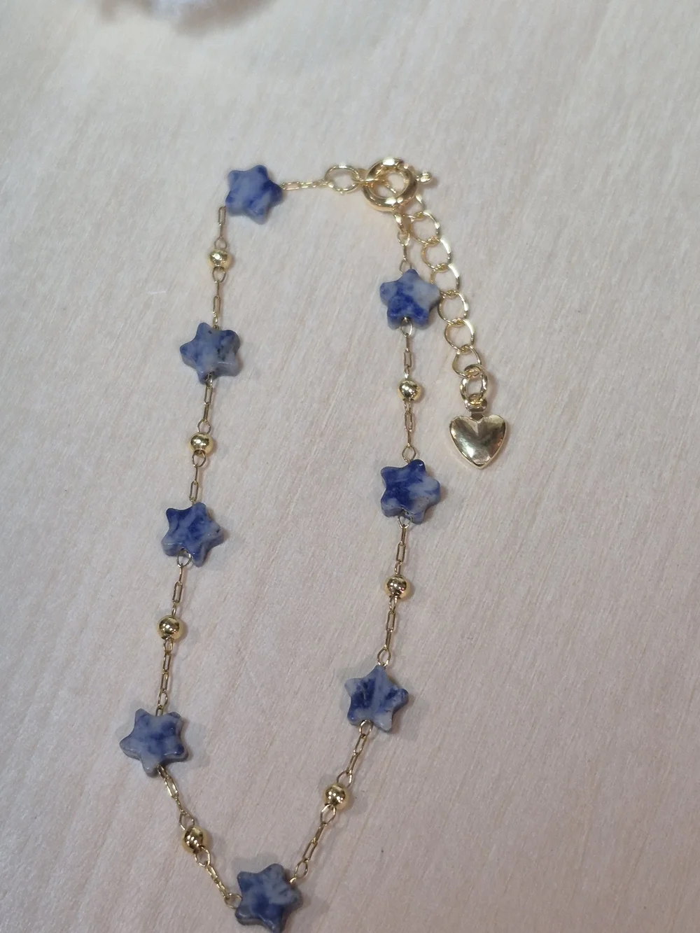 💙⭐️NEW💙⭐️ PRETTY!! SS Micro PaperClip Faceted BLUE DOT Nat.Stone StarBracelet